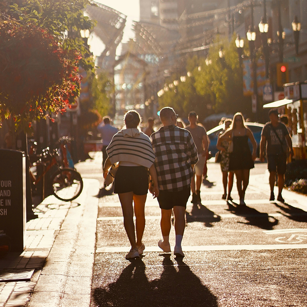 Couple walking in New Seaton community